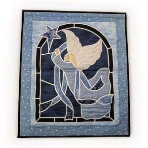 Handmade Quilt Angel Stars Stained Glass Christmas Celestial Wall Hanging 24X28"